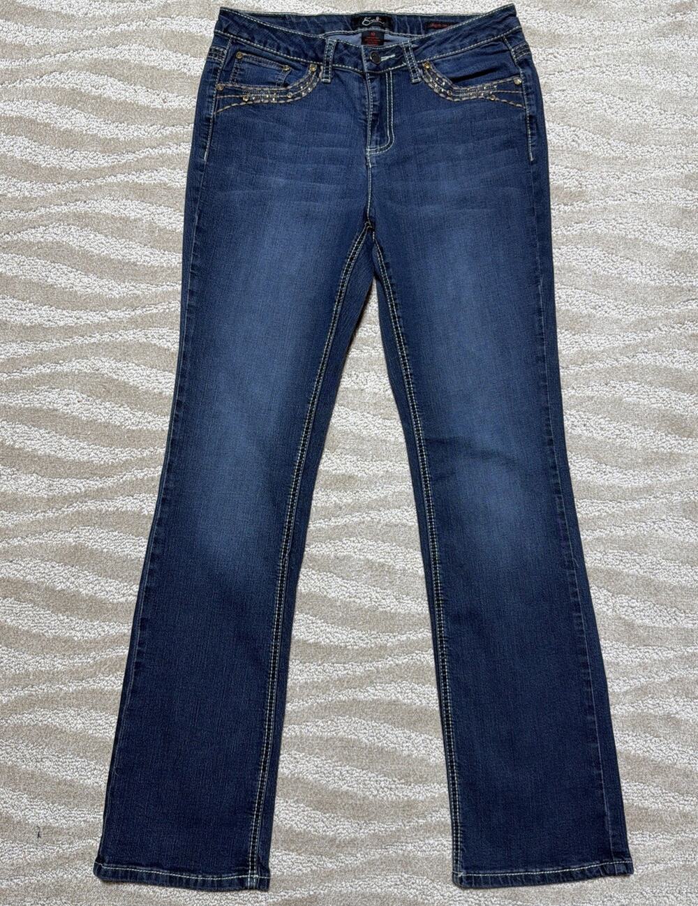 Earl Jeans Embellished Thick Stitch Jeans Blue Denim Slim Boot Stretch Womens 10